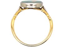 Art Deco 18ct Gold & Platinum, Black Opal Ring with Diamond Shoulders