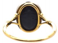 Art Deco 18ct Gold & Platinum, Black Opal Ring with Diamond Shoulders