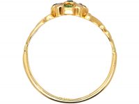 Early Victorian 18ct Gold Emerald & Diamond Cluster Ring with Ornate Shoulders