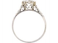 Early 20th Century 18ct White Gold Diamond Solitaire Ring with Diamond set Shoulders