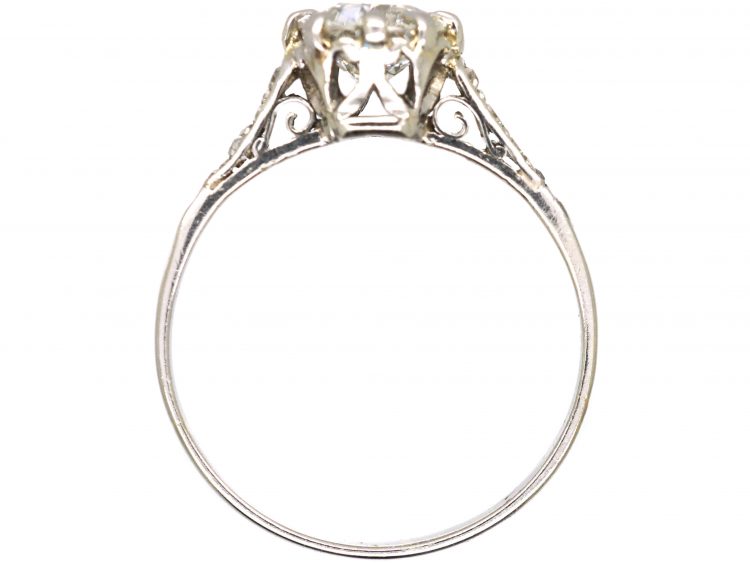 Early 20th Century 18ct White Gold Diamond Solitaire Ring with Diamond set Shoulders