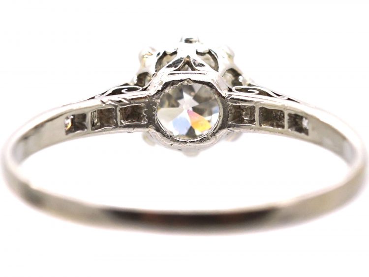 Early 20th Century 18ct White Gold Diamond Solitaire Ring with Diamond set Shoulders