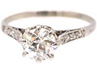 Early 20th Century 18ct White Gold Diamond Solitaire Ring with Diamond set Shoulders
