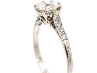 Early 20th Century 18ct White Gold Diamond Solitaire Ring with Diamond set Shoulders