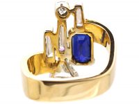 18ct Gold Modernist Ring set with a Sapphire & Diamonds