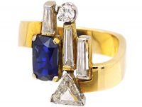 18ct Gold Modernist Ring set with a Sapphire & Diamonds