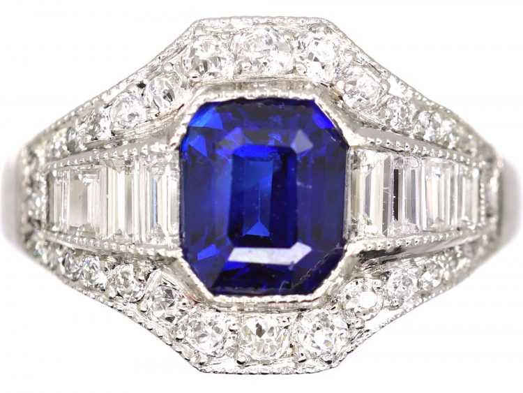 Art Deco Platinum & 18ct White Gold, Sapphire & Diamond Ring