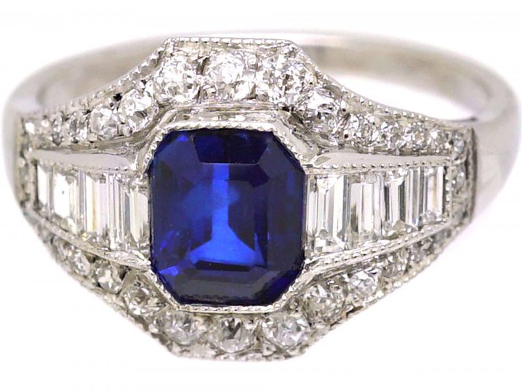 Art Deco Platinum & 18ct White Gold, Sapphire & Diamond Ring