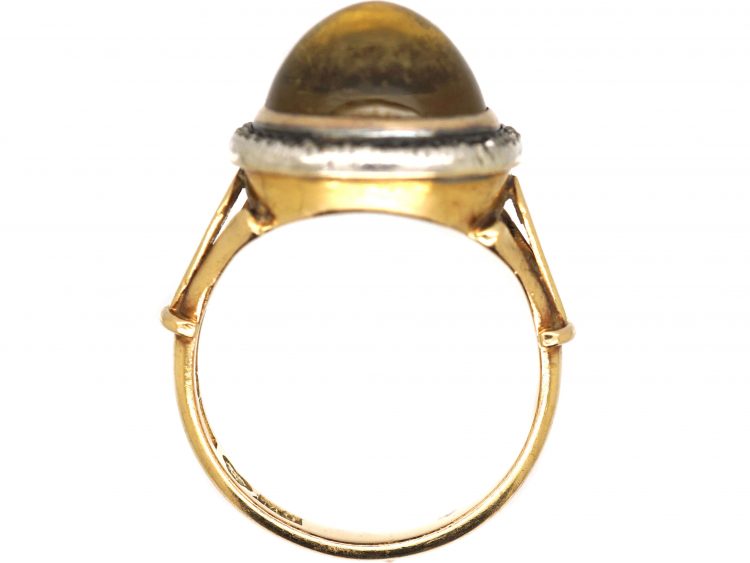 Early 20th Century 18ct Gold Swedish Ring with 14ct Gold Russian Citrine & Rose Diamond Cluster Signed Faberge