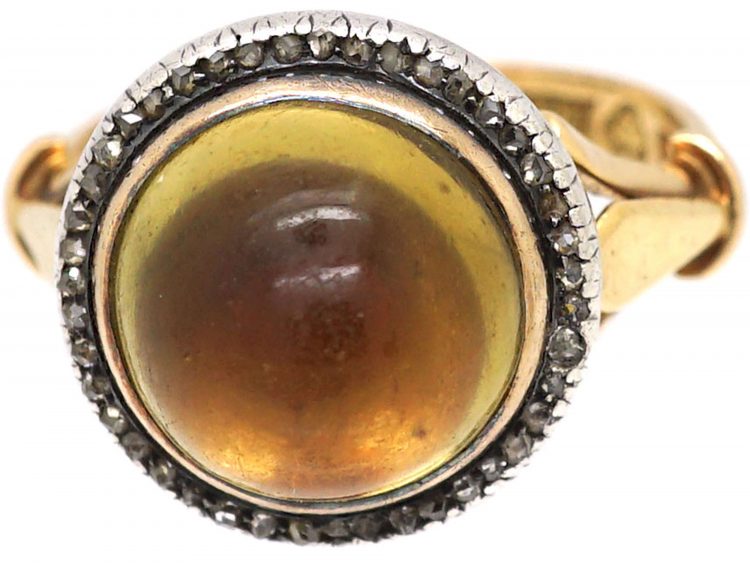 Early 20th Century 18ct Gold Swedish Ring with 14ct Gold Russian Citrine & Rose Diamond Cluster Signed Faberge