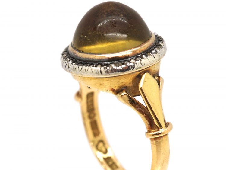 Early 20th Century 18ct Gold Swedish Ring with 14ct Gold Russian Citrine & Rose Diamond Cluster Signed Faberge