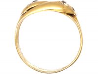 Edwardian 18ct Gold Double Snake Ring set with a Diamond & a Sapphire