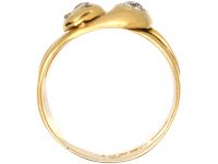 Victorian 18ct Gold Double Snake Ring set with Two Diamonds & Rose Diamond Eyes