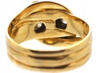 Victorian 18ct Gold Double Snake Ring set with Two Diamonds & Rose Diamond Eyes