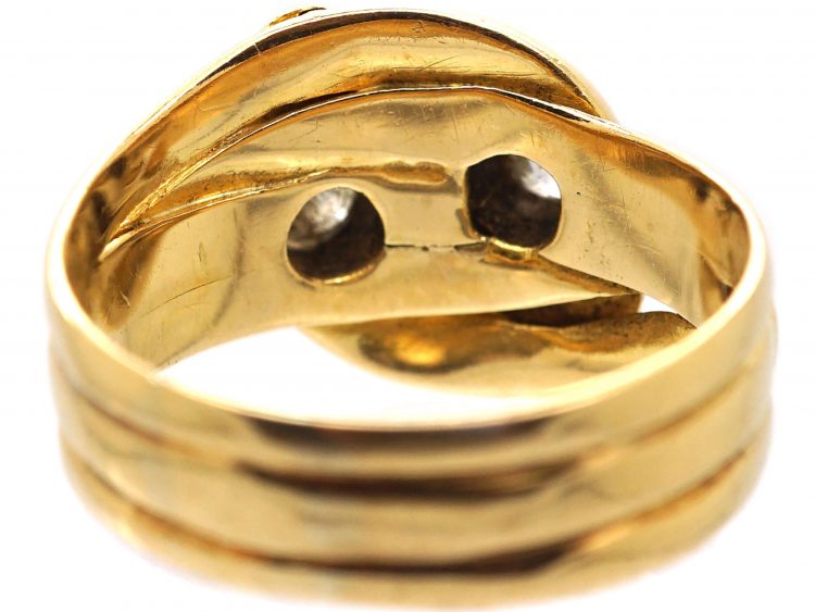 Victorian 18ct Gold Double Snake Ring set with Two Diamonds & Rose Diamond Eyes