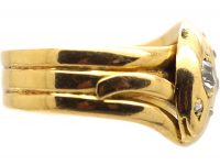 Victorian 18ct Gold Double Snake Ring set with Two Diamonds & Rose Diamond Eyes