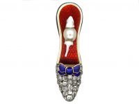 Edwardian 15ct Gold & Silver & Enamel Mouse in the Shoe Brooch set with Rose Diamonds Edwardian 15ct Gold & Silver & Enamel Mouse in the Shoe Brooch set with Rose Diamonds