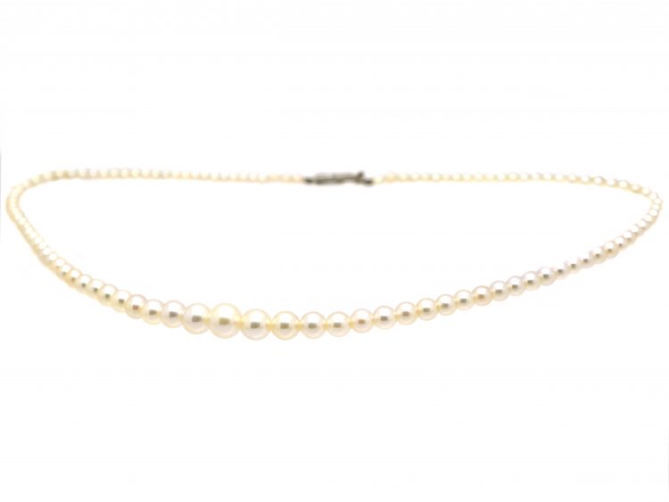 Early 20th Century String of Pearls with 18ct White Gold & Diamond Clasp