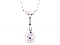Art Deco Platinum Sapphire & Diamond Pendant on a 9ct White Gold Chain Art Deco Platinum Sapphire & Diamond Pendant on a 9ct White Gold Chain