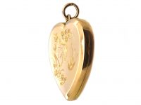 Edwardian 15ct Gold Heart Shaped Locket with Engraved Swallows & Roses