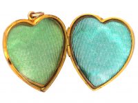 Edwardian 15ct Gold Heart Shaped Locket with Engraved Swallows & Roses
