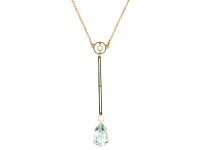 Art Deco 15ct Gold & Platinum, Aquamarine & Natural Pearl Drop Pendant