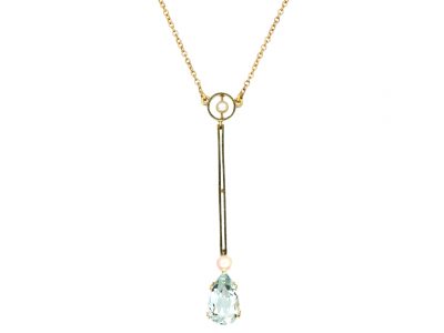 Art Deco Platinum Sapphire & Diamond Pendant on a 9ct White Gold Chain