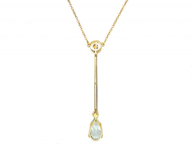 Art Deco 15ct Gold & Platinum, Aquamarine & Natural Pearl Drop Pendant