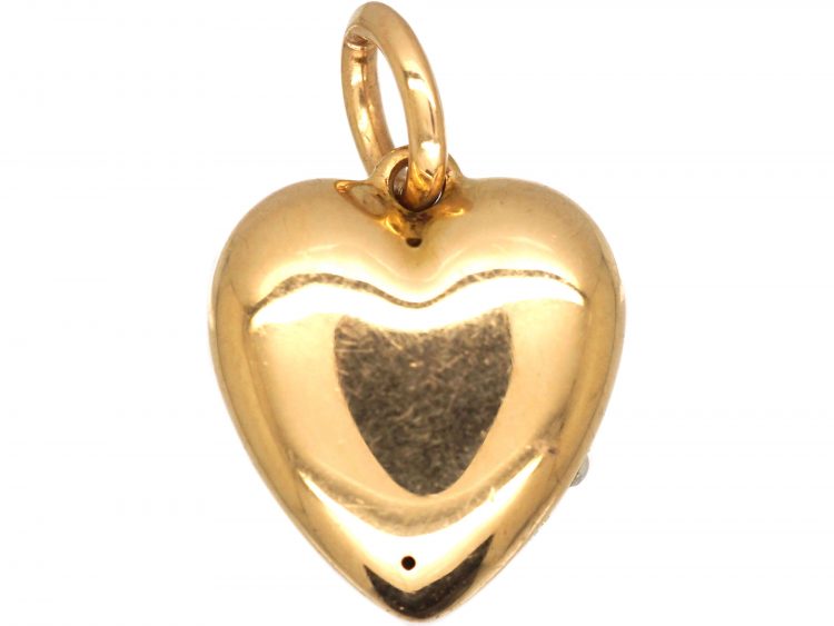 Edwardian 15ct Gold Heart Pendant set with Natural Split Pearls