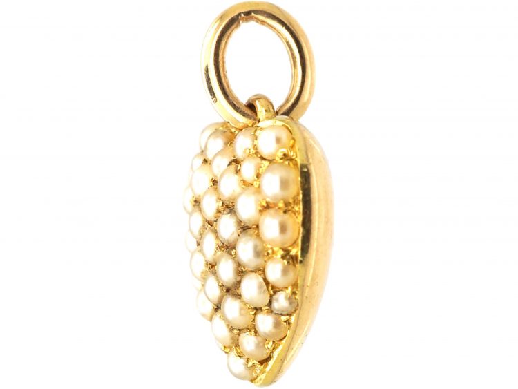 Edwardian 15ct Gold Heart Pendant set with Natural Split Pearls