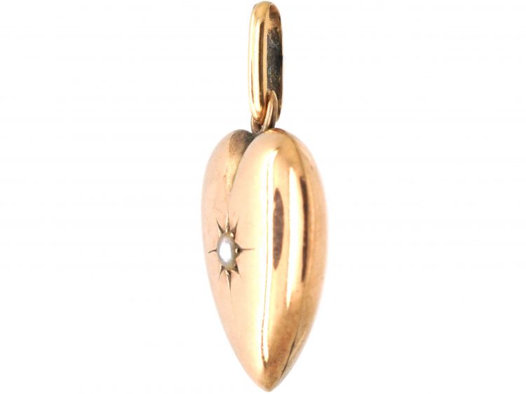 Edwardian 15ct Gold Heart Pendant set with a Natural Split Pearl