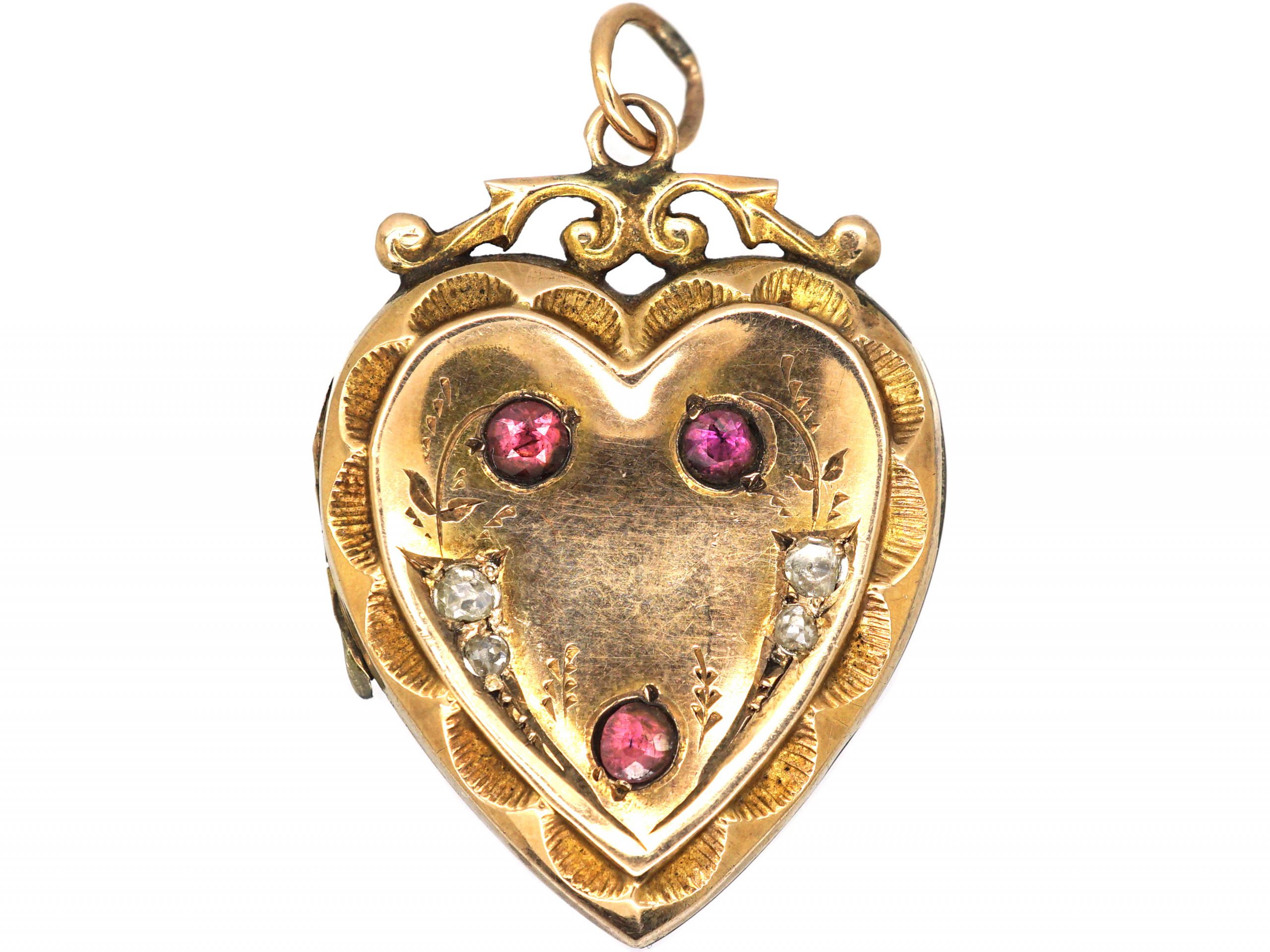 Ruby Heart Locket Edwardian 9ct Back & Front Heart Locket set with Rubies & Rose Diamonds ...