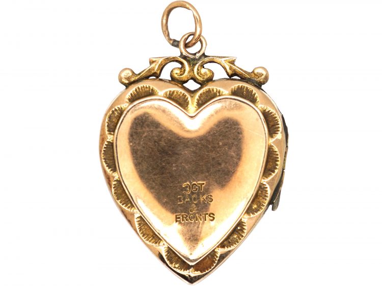 Edwardian 9ct Back & Front Heart Locket set with Rubies & Rose Diamonds