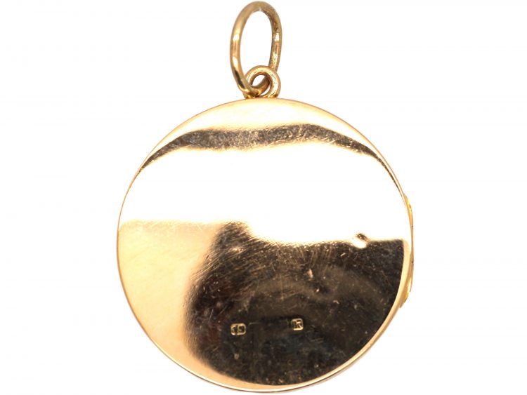 Edwardian 15ct Gold Round Locket set with Rubies & a Diamond