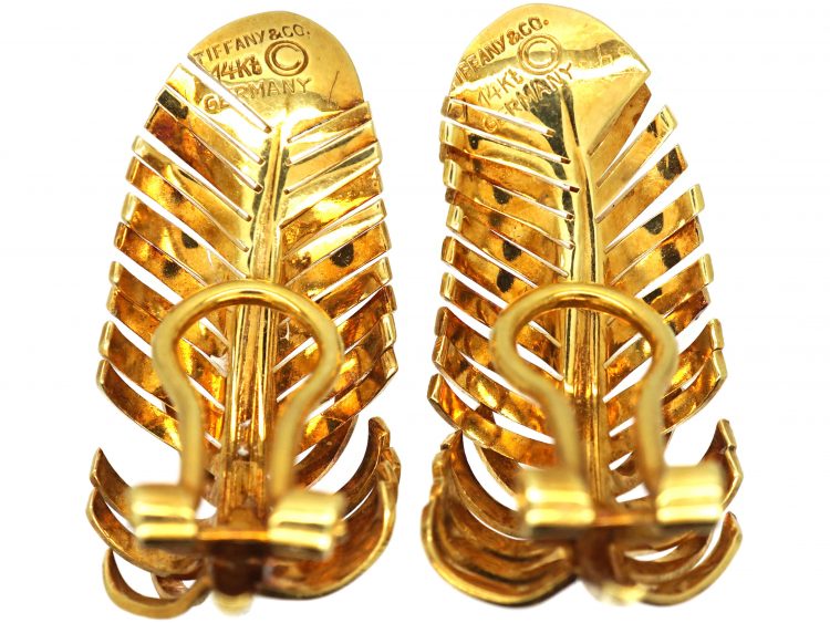 Vintage 14ct Gold Feather Earrings by Tiffany & Co