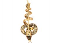 Early 20th Century 14ct Gold Snake Brooch or Slide set with an Emerald, Rose Diamonds & Ruby Eyes