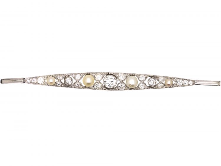 Edwardian 18ct White Gold, Natural Pearl & Diamond Bracelet