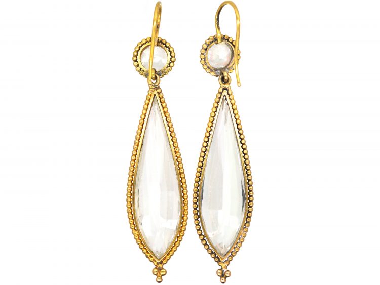 Victorian 18ct Gold Rock Crystal Drop Earrings
