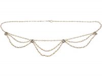 Edwardian Platinum, Natural Pearl & Diamond Festoon Necklace