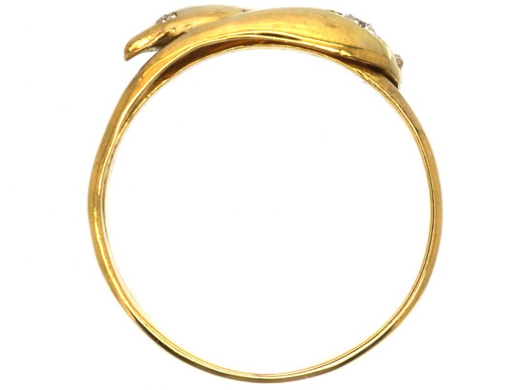 Edwardian 9ct Gold Double Snake Ring set with Diamonds