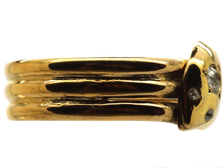 Edwardian 9ct Gold Double Snake Ring set with Diamonds