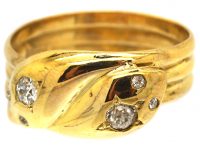 Edwardian 9ct Gold Double Snake Ring set with Diamonds