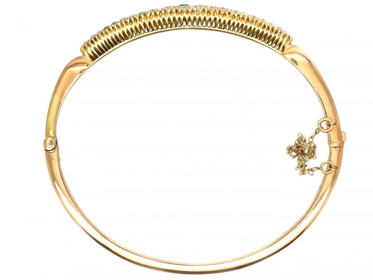 Edwardian 15ct Gold Bangle set with Green Garnets & Diamonds
