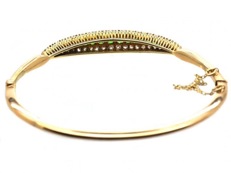 Edwardian 15ct Gold Bangle set with Green Garnets & Diamonds