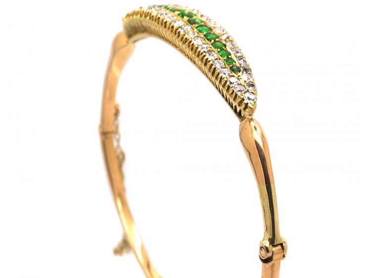 Edwardian 15ct Gold Bangle set with Green Garnets & Diamonds