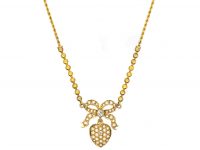 Edwardian 15ct Gold Heart and Bow Pedant set with Pearls and Diamonds Edwardian 15ct Gold Heart and Bow Pedant set with Pearls and Diamonds