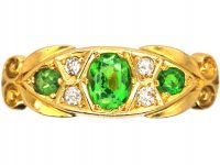 Edwardian 18ct Gold Three Stone Green Garnet & Diamond Ring