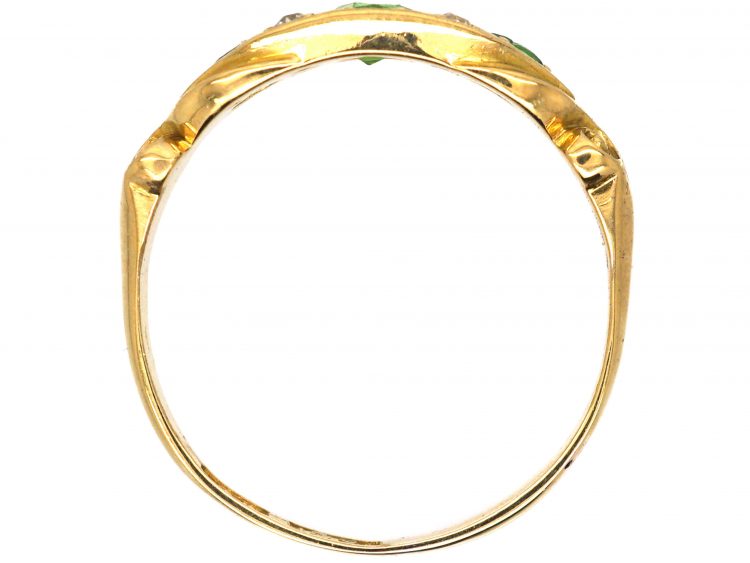 Edwardian 18ct Gold Three Stone Green Garnet & Diamond Ring