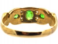 Edwardian 18ct Gold Three Stone Green Garnet & Diamond Ring