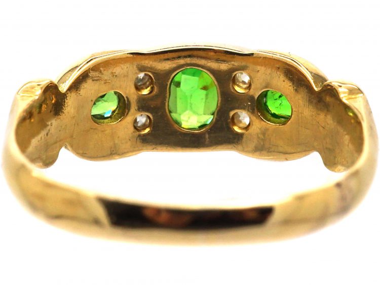 Edwardian 18ct Gold Three Stone Green Garnet & Diamond Ring